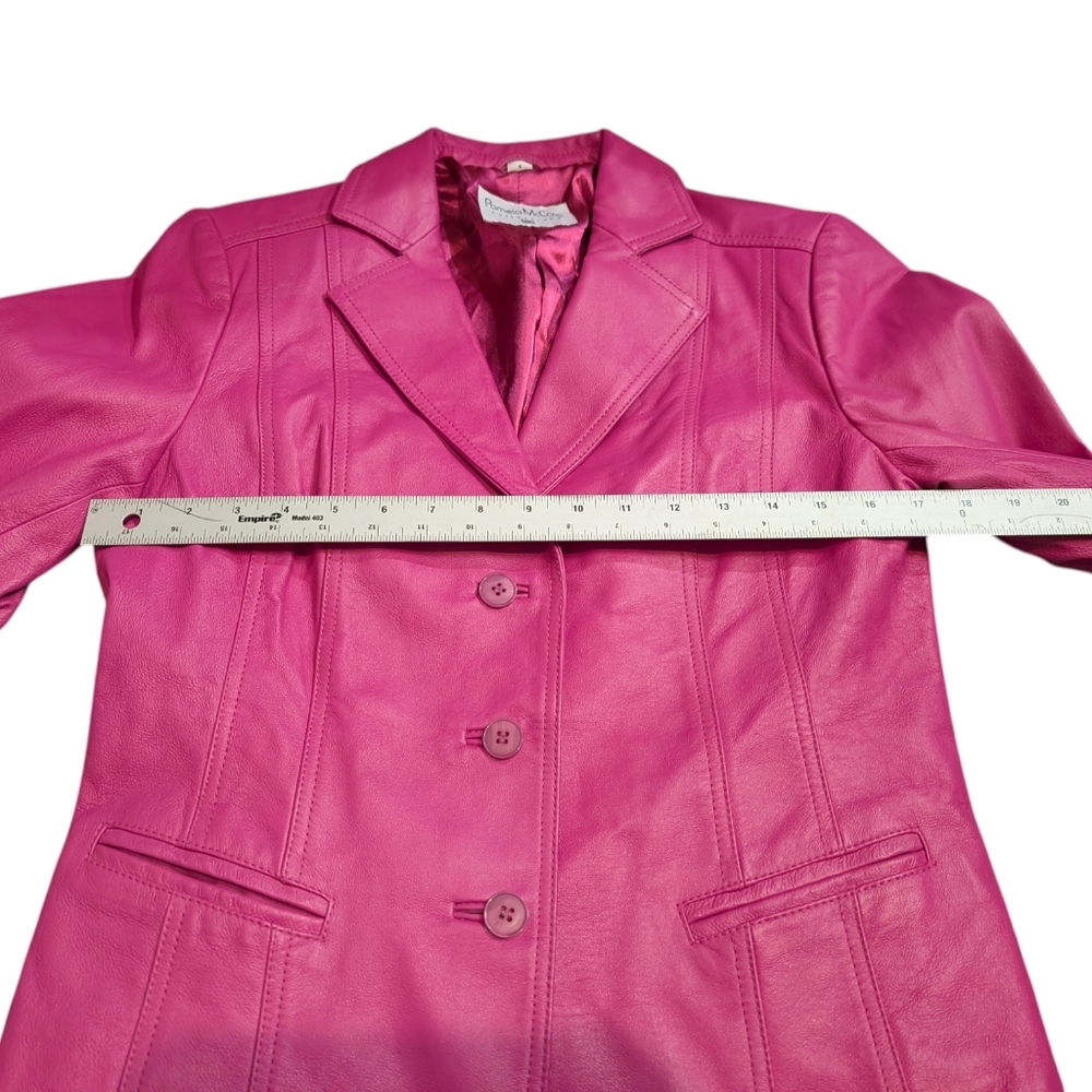 Vintage 90s Pamela McCoy Fuchsia Genuine Leather Jacket Blazer Style size Small - Picture 10 of 10